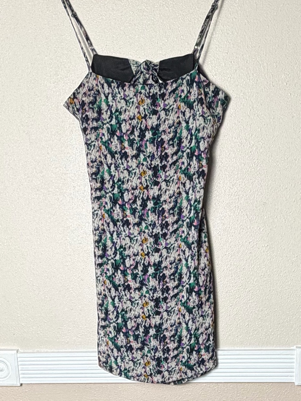 re:named Black-Trim Mini Dress with Multi-Color Abstract Print